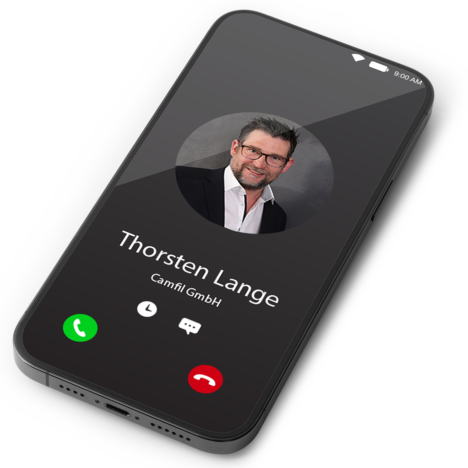 Mockup of a call from Thorsten Lange on a smartphone
